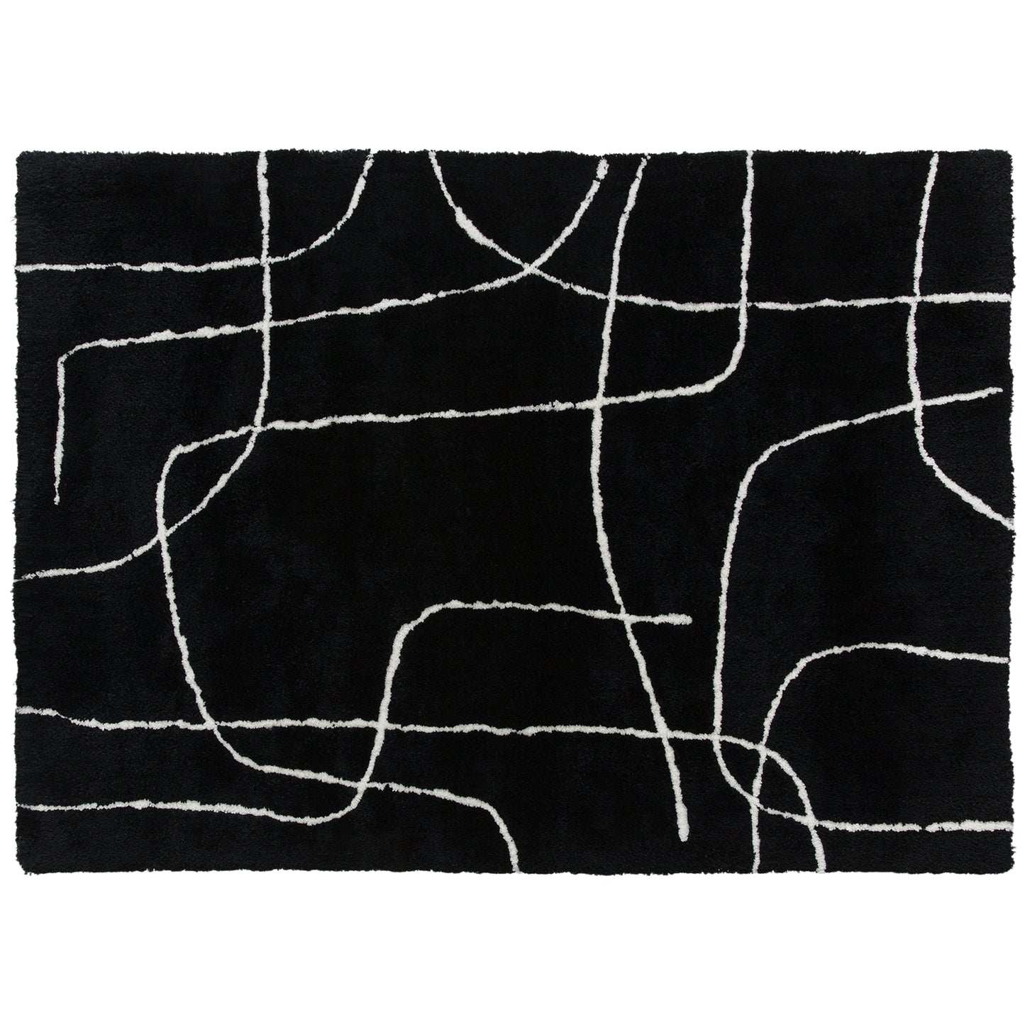 Eldi Black and White Fluffy High Pile Geometric Rug 170 x 120cm