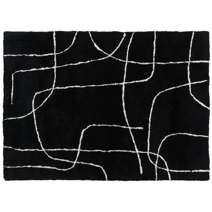 Eldi Black and White Fluffy High Pile Geometric Rug 170 x 120cm