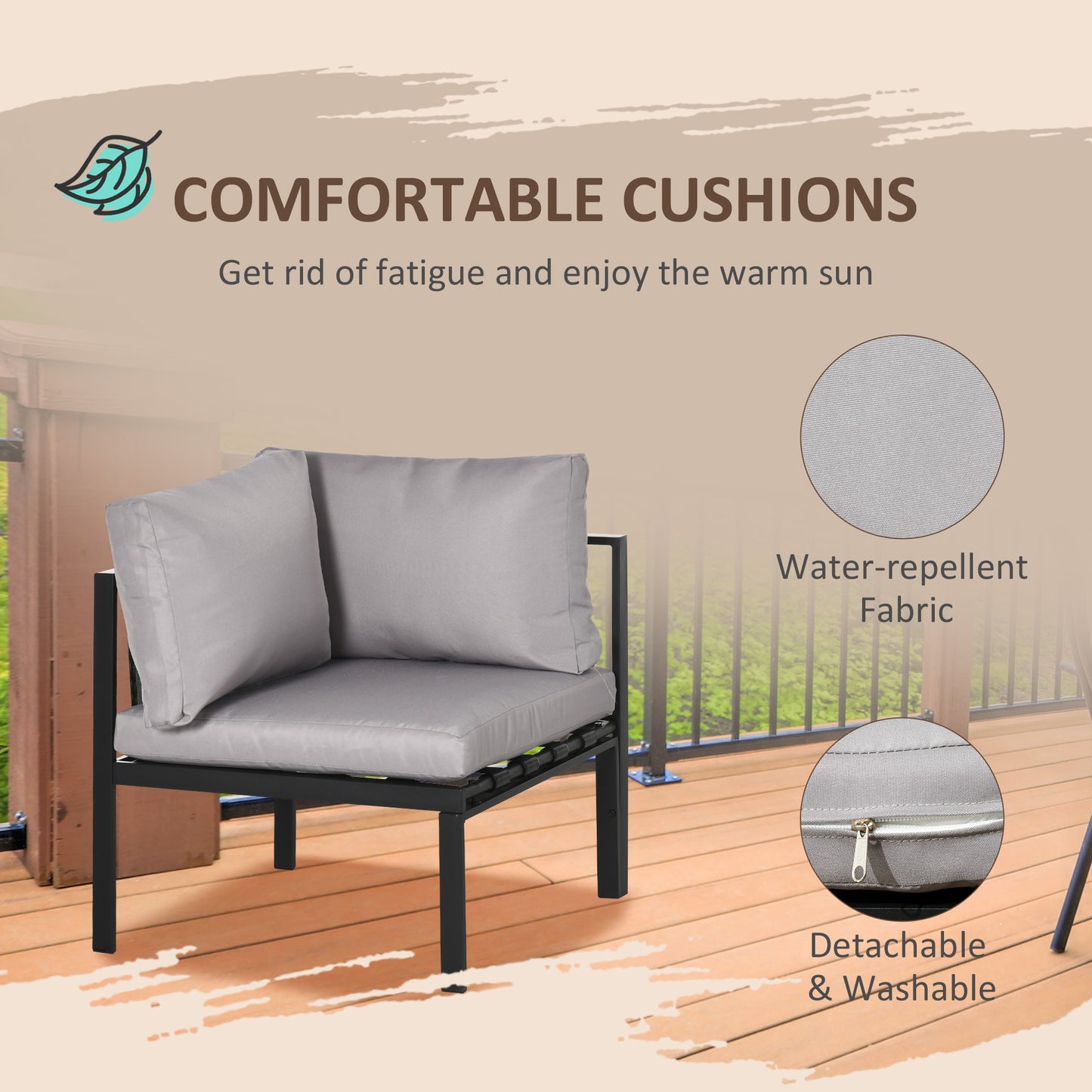 Sera 5 Seater Light Grey Garden Corner Sofa Set L Shape with Glass Top Coffee Table