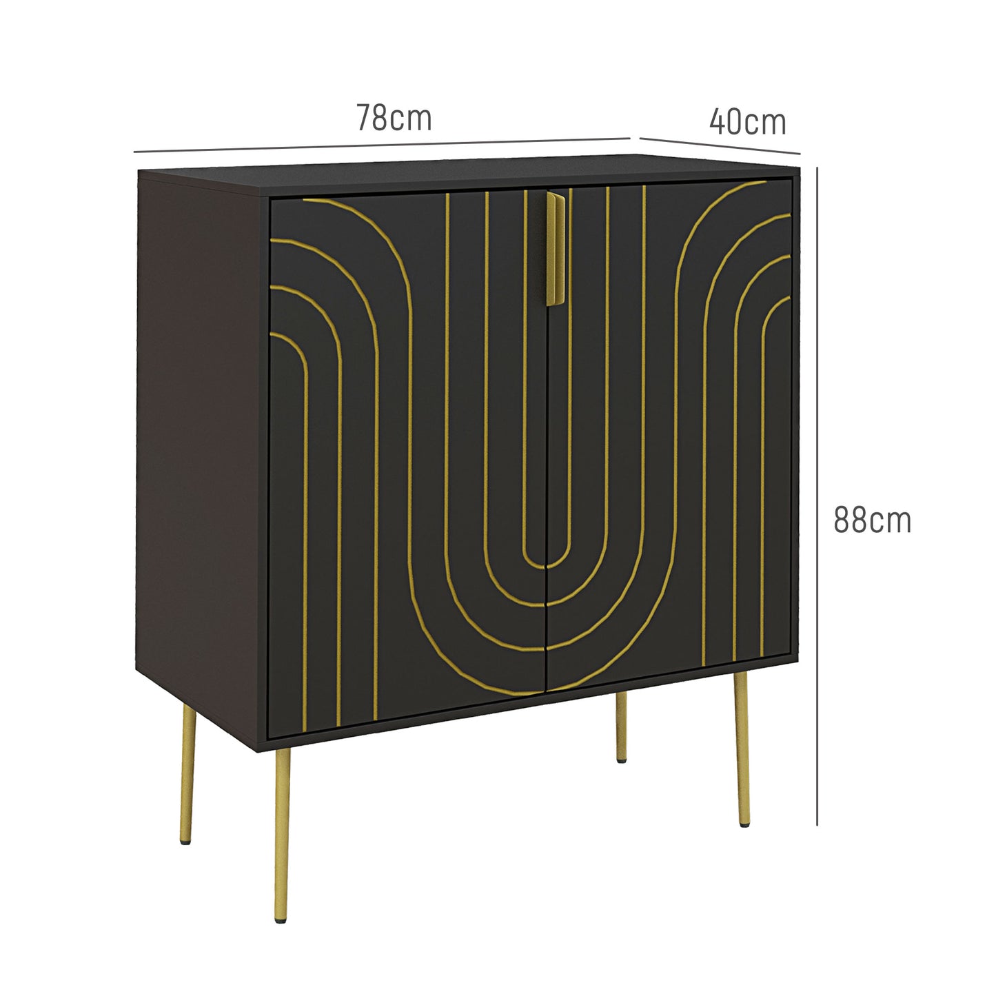 Mose Black And Gold Art Deco Style Sideboard 2 Doors