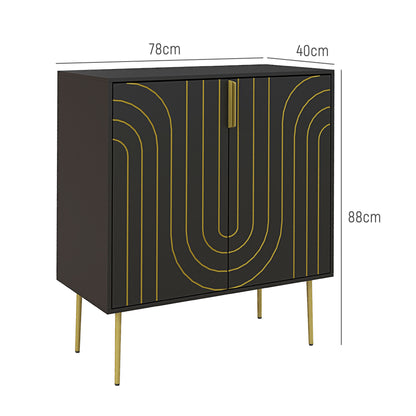 Mose Black And Gold Art Deco Style Sideboard 2 Doors