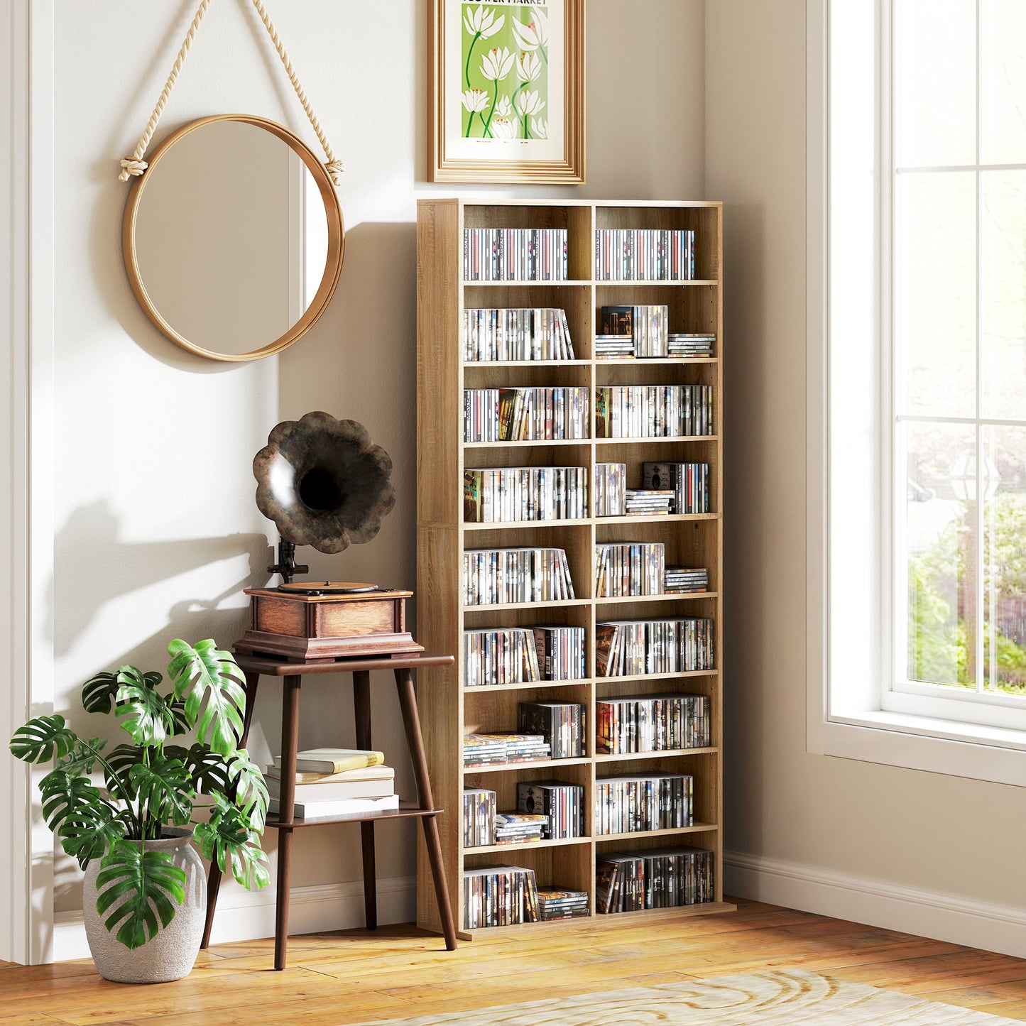 Karave Wood Natural Finish Tall Media Storage Tower With 640 Disc Capacity