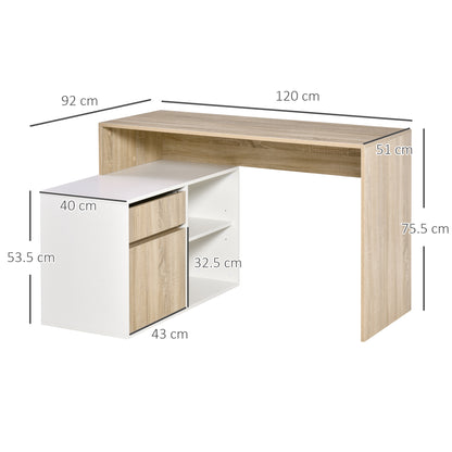 Kavi 120cm Wooden Oak And White L Shaped Desk With Drawer Shelving And Storage Cabinetm