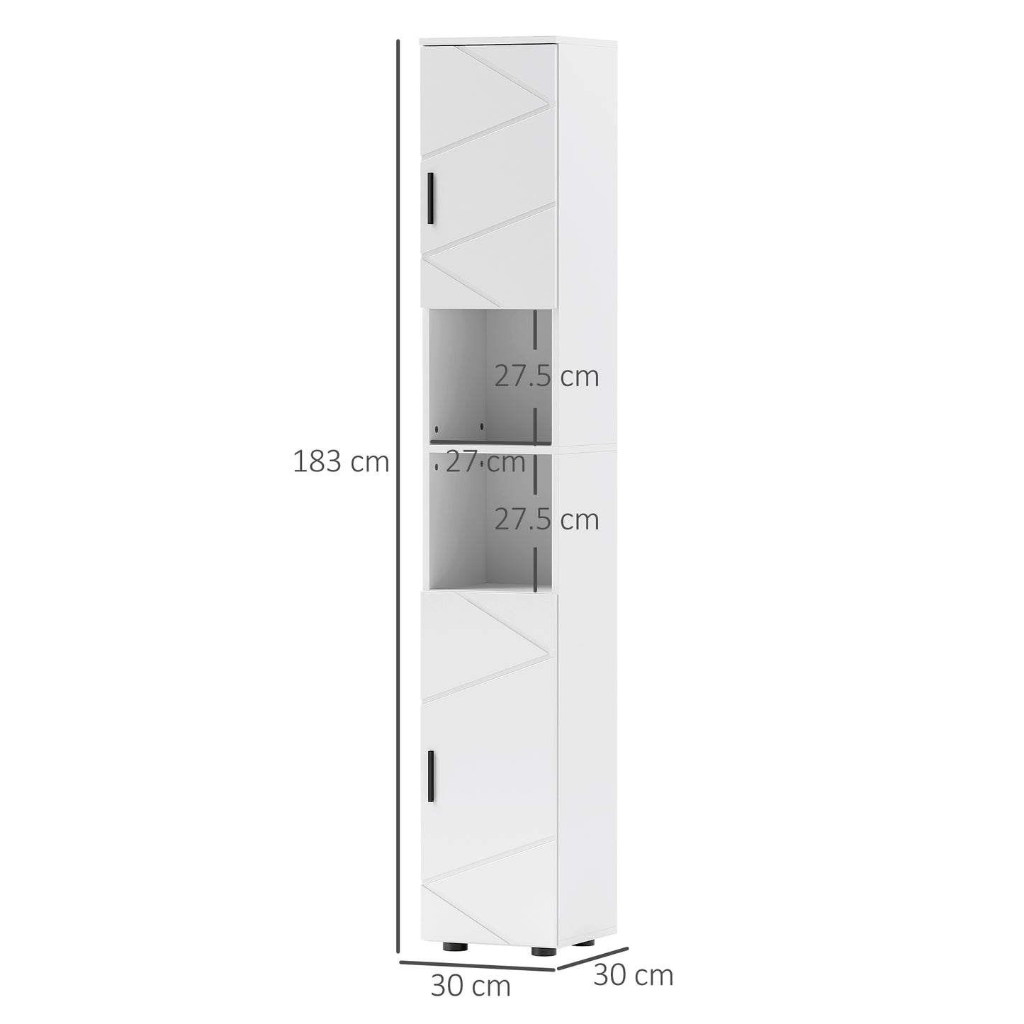 Domifa Tall Bathroom Storage Cabinet With Line Embossed Front And Adjustable Shelves White