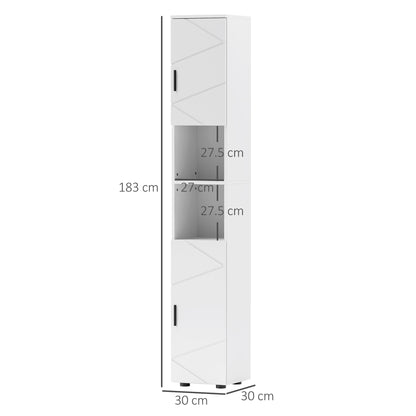 Domifa Tall Bathroom Storage Cabinet With Line Embossed Front And Adjustable Shelves White