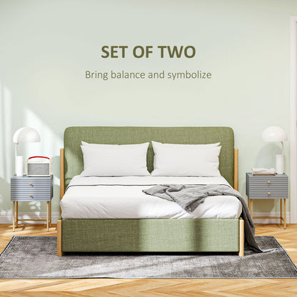 Lika Set Of 2 Grey And Gold Elegant Bedside Tables Ribbed Drawers