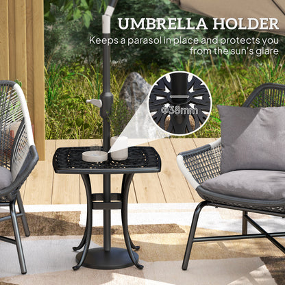 Suro Cast Aluminium Black Outdoor Side Table With Umbrella Hole And Anti Slip Feet