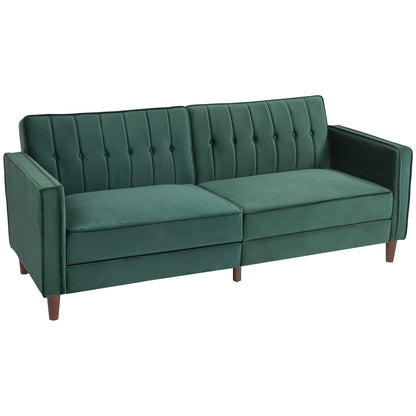 Babano Forrest Green Velvet 3 Seater Convertible Sofa Bed