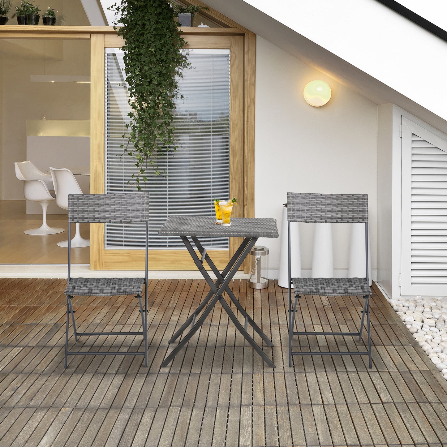 Lutapa Rattan Grey 2 Seater Folding Bistro Chair And Table Set