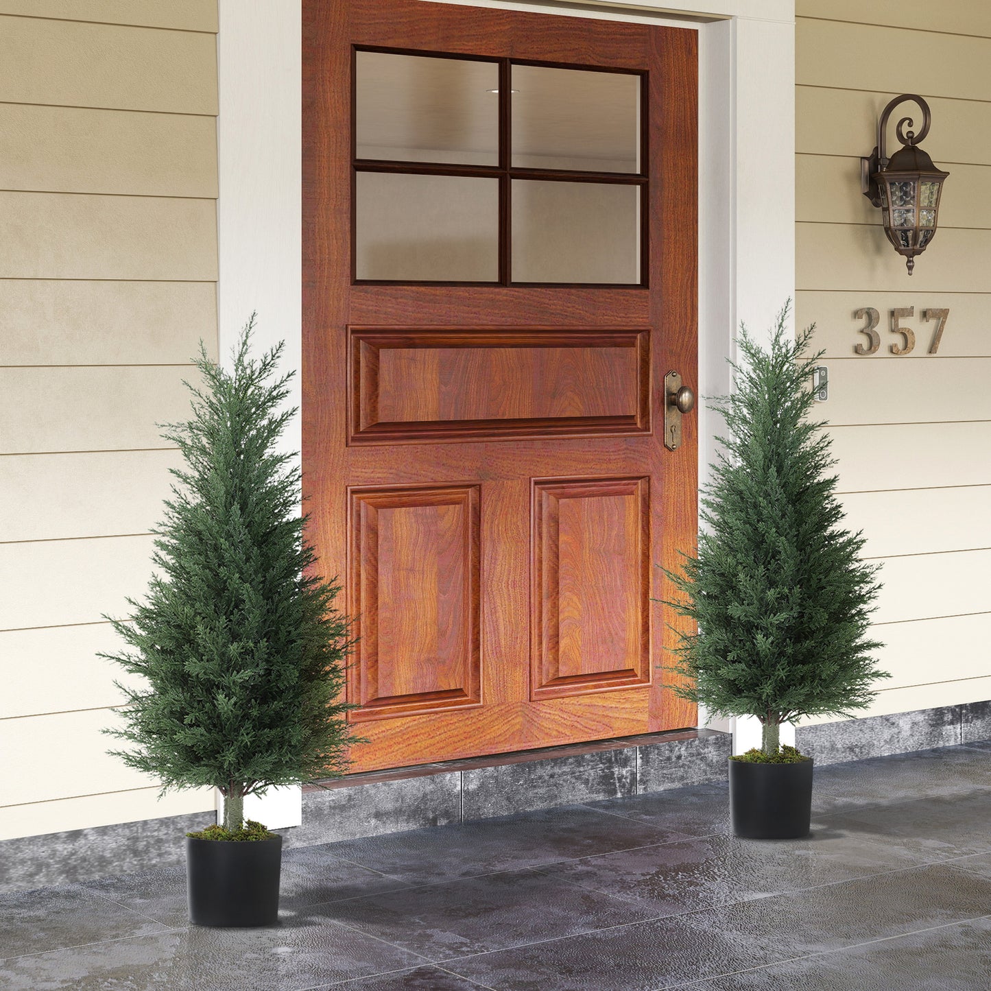 Lusa Set Of 2 Outdoor Artificial Cypress Trees H8 90cm With UV Resistant Finish