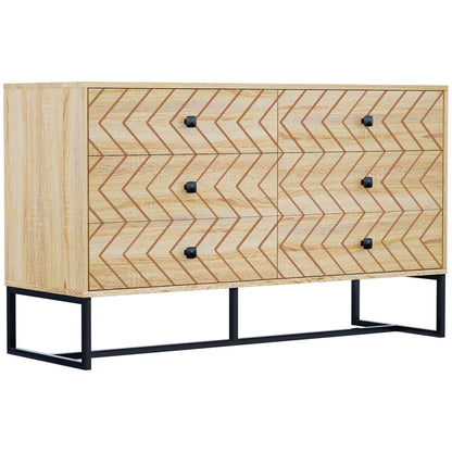 Niel Wooden Natural Chevron 6 Drawer Chest With Zigzag Black Metal Legs