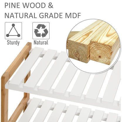 Roello Elta Wooden Natural and White 3 Tier Shoe Rack With Slatted Shelves