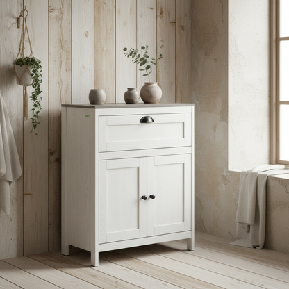 Sunoli White Freestanding Bathroom Storage Cabinet With Drawer Double Doors And Adjustable Shelves