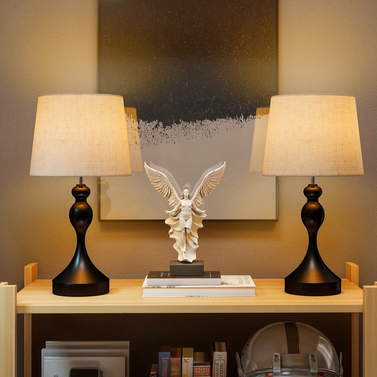 Loke Rata Metal Black And Beige Set Of 2 Touch Table Lamps With USB Ports And 3 Colour Light