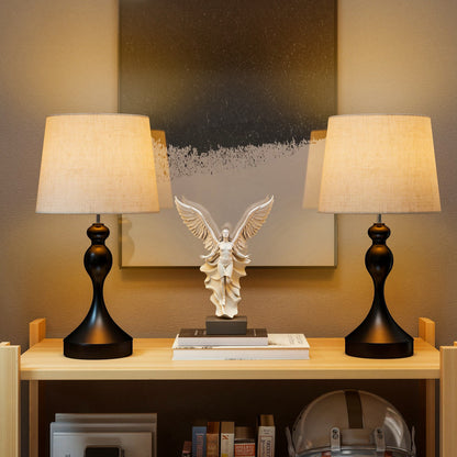 Loke Rata Metal Black And Beige Set Of 2 Touch Table Lamps With USB Ports And 3 Colour Light