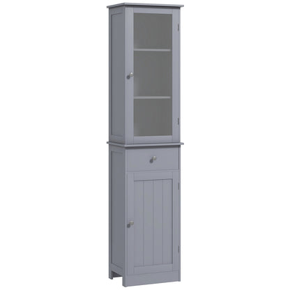 Zira Tall Slim Grey Bathroom Storage Cabinet With Shelves Drawer And Door