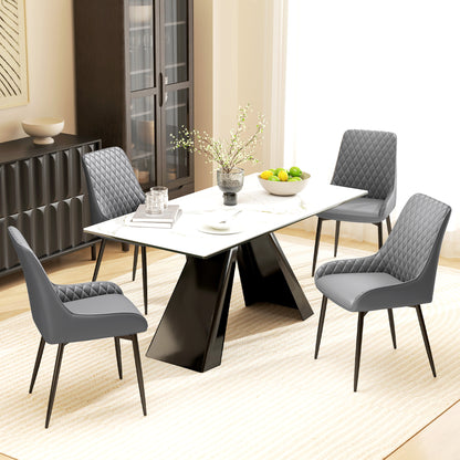 Farazi Faux Leather Grey Quilted Dining Chairs Set Of 2 With Steel Frame And Foot Caps
