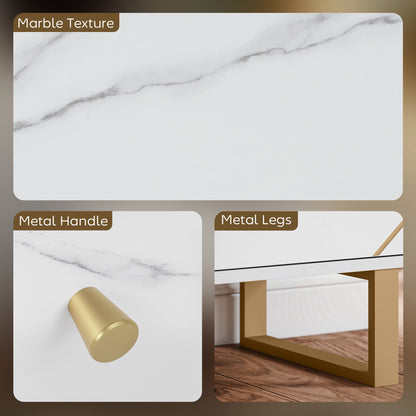 Vekeba Coso 107cm White and Gold Marble Sideboard 3 Doors 2 Shelves