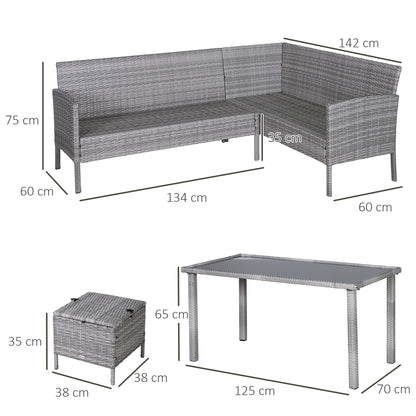 Mora Rattan 7 Seater Outdoor Dining Set with Sofa 2 Footstools and Rectangular Table