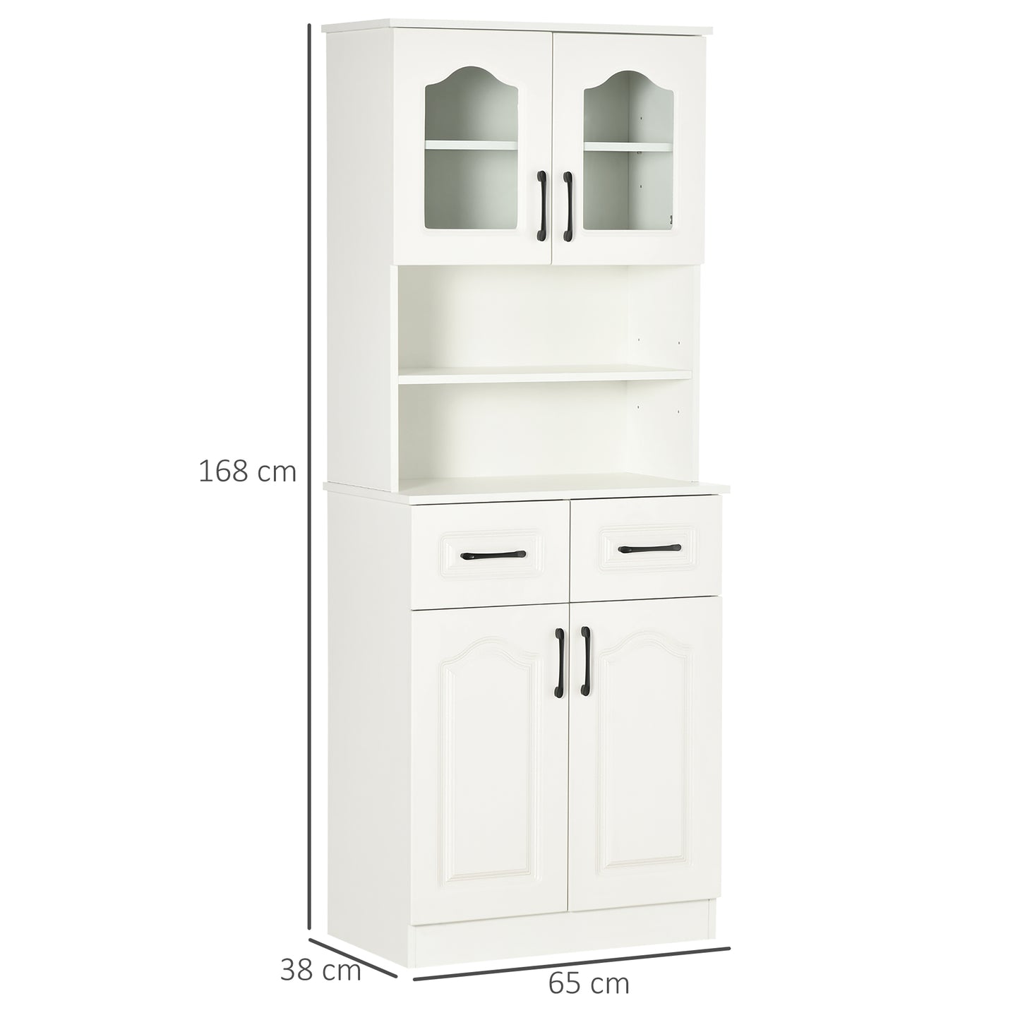 Reluta Tafa Wooden White Tall Kitchen Cupboard With Adjustable Shelves Drawers And OFauxn Counter 168 cm