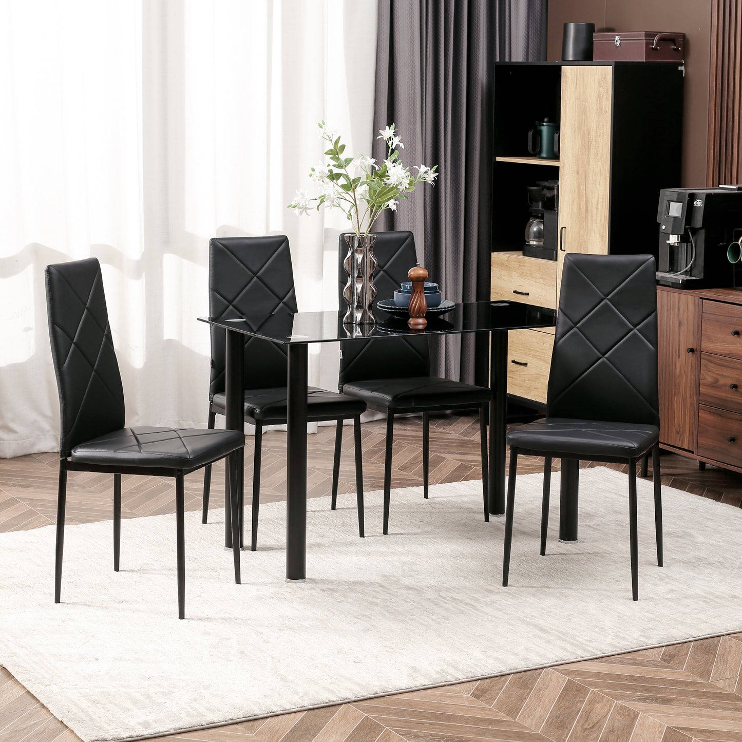 Zinelalo Metal And Wooden Black Modern 5 Piece Dining Table Set For 4