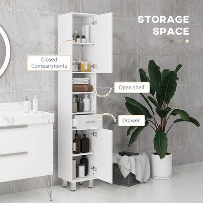 Secoli Tall Slim High Gloss White Storage Cabinet With Drawers Shelves And Double Doors