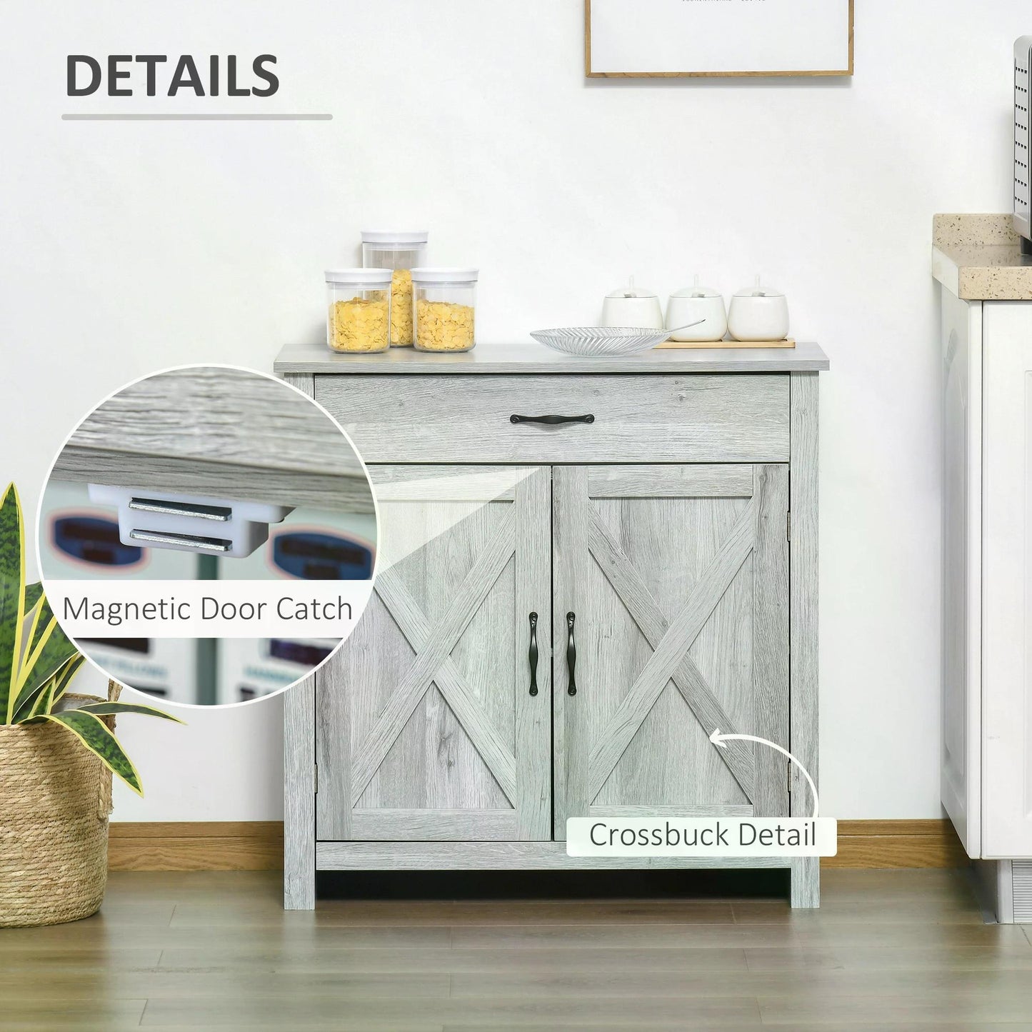 Toro Noyo Grey Wood Farmhouse Style Sideboard With Sliding Barn Doors