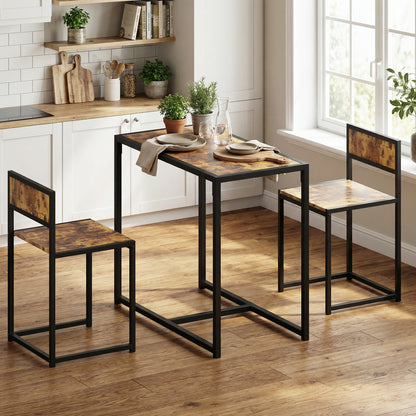 Doel 3 Piece Rustic Brown Wood Effect Table And Stool Set