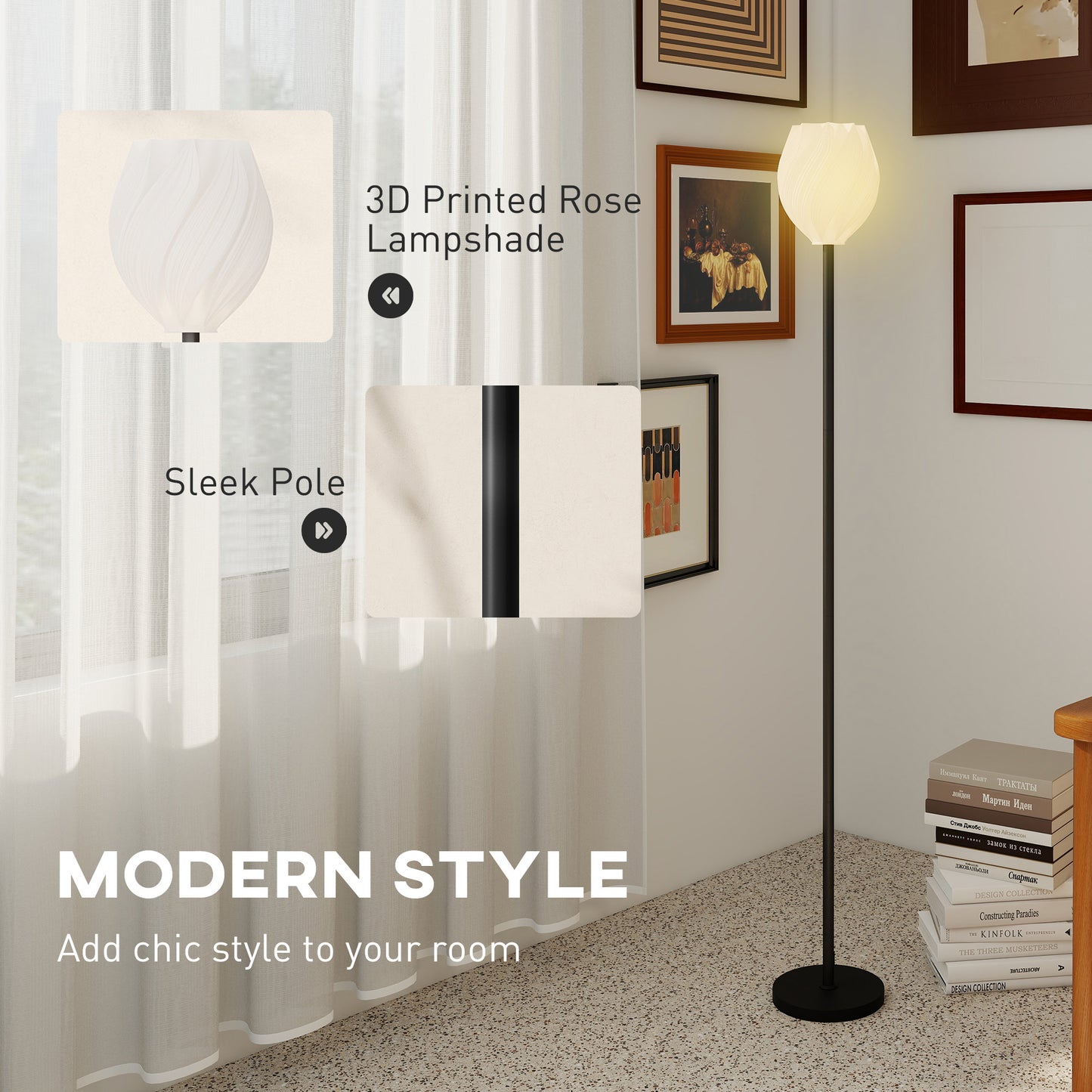 Famico Plastic White 3D Printed Rose Shade Floor Lamp With Foot Switch And E27 Fitting