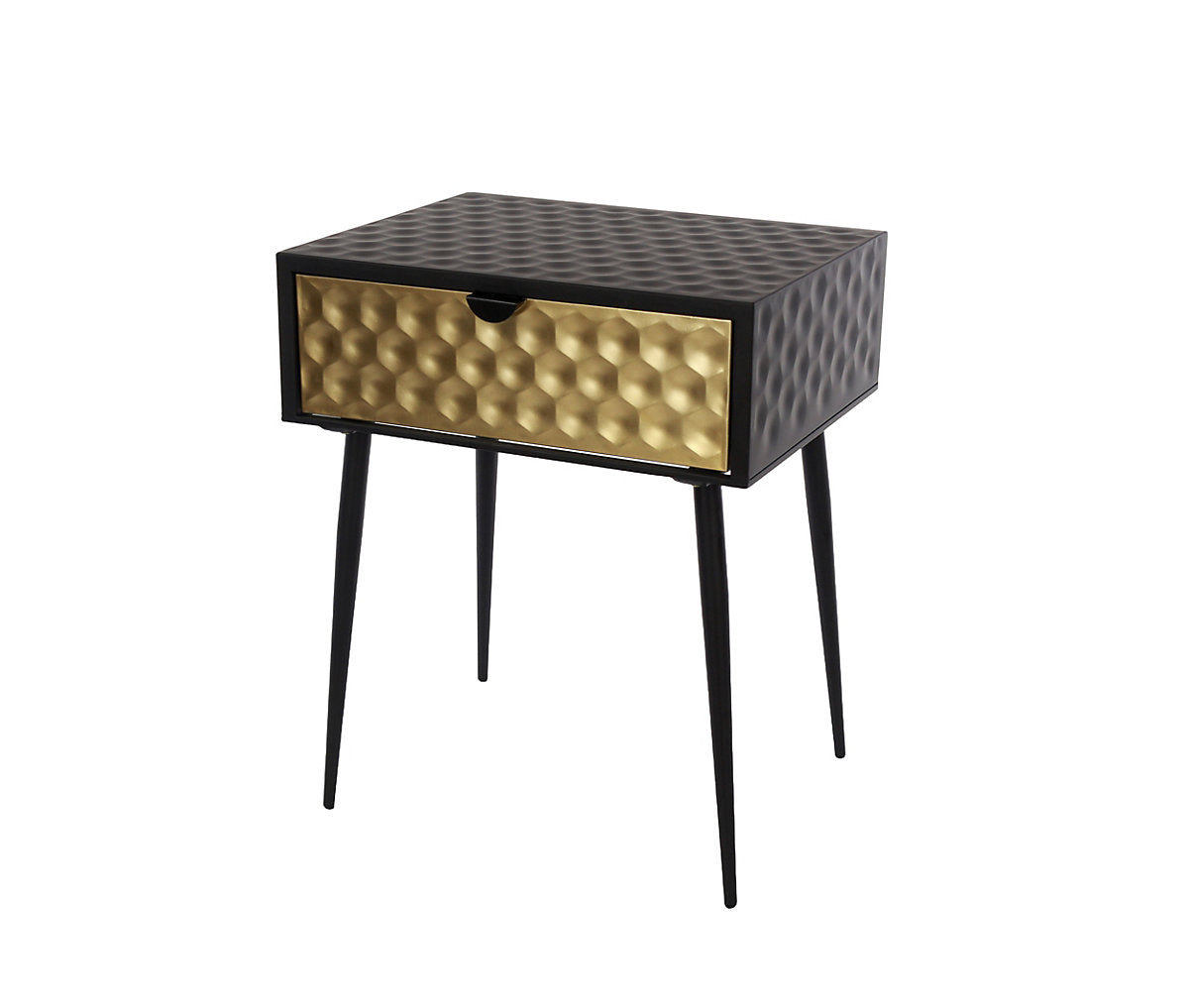 Ingolstadt Black Metal 1 Drawer Bedside Cabinet With Gold Drawer Front