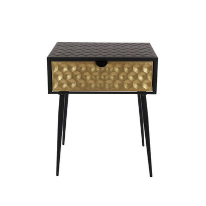 Ingolstadt Black Metal 1 Drawer Bedside Cabinet With Gold Drawer Front