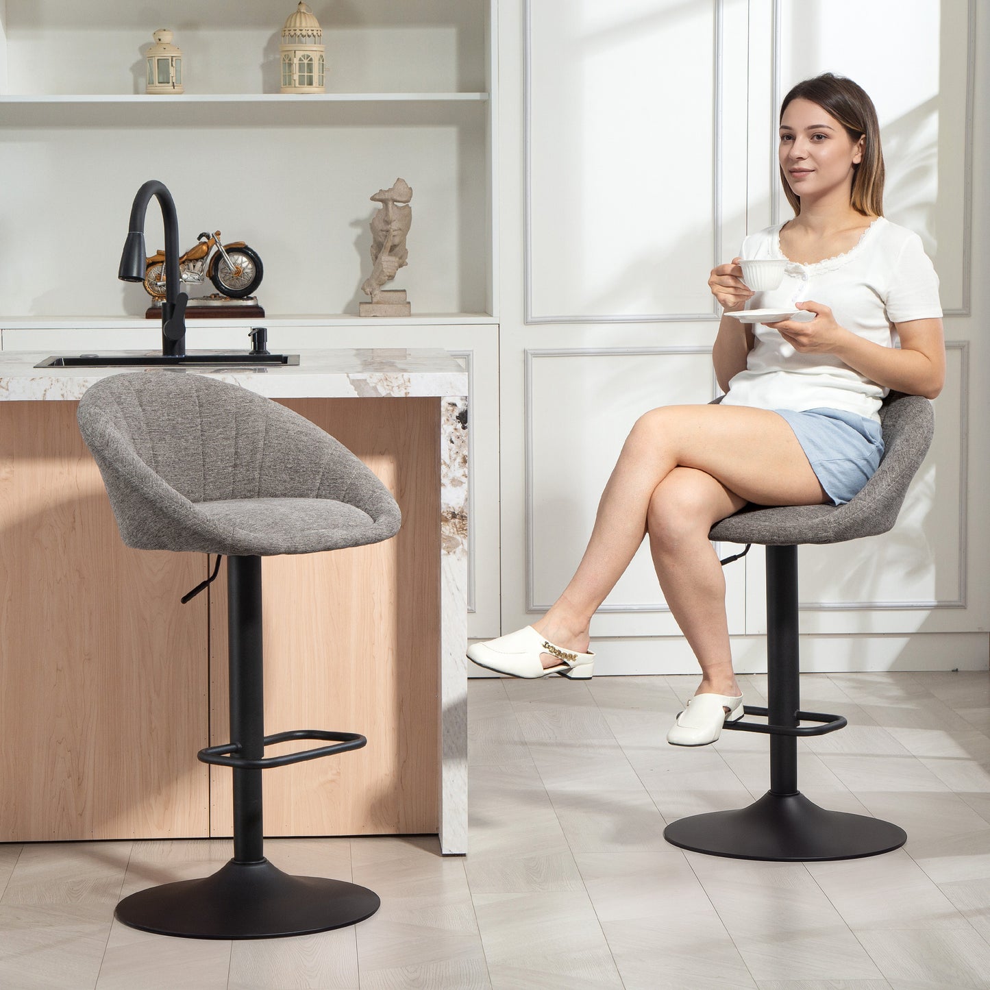 Relodi Lifa Set Of 2 Grey Upholstered Relaxed Tub Style Bar Chairs