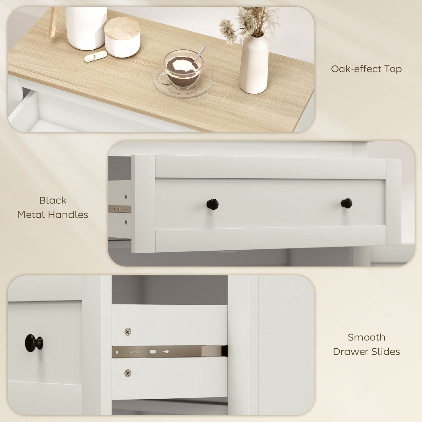 Viso Wooden Cream White Modern Sideboard With Drawers Adjustable Shelves And Double Doors