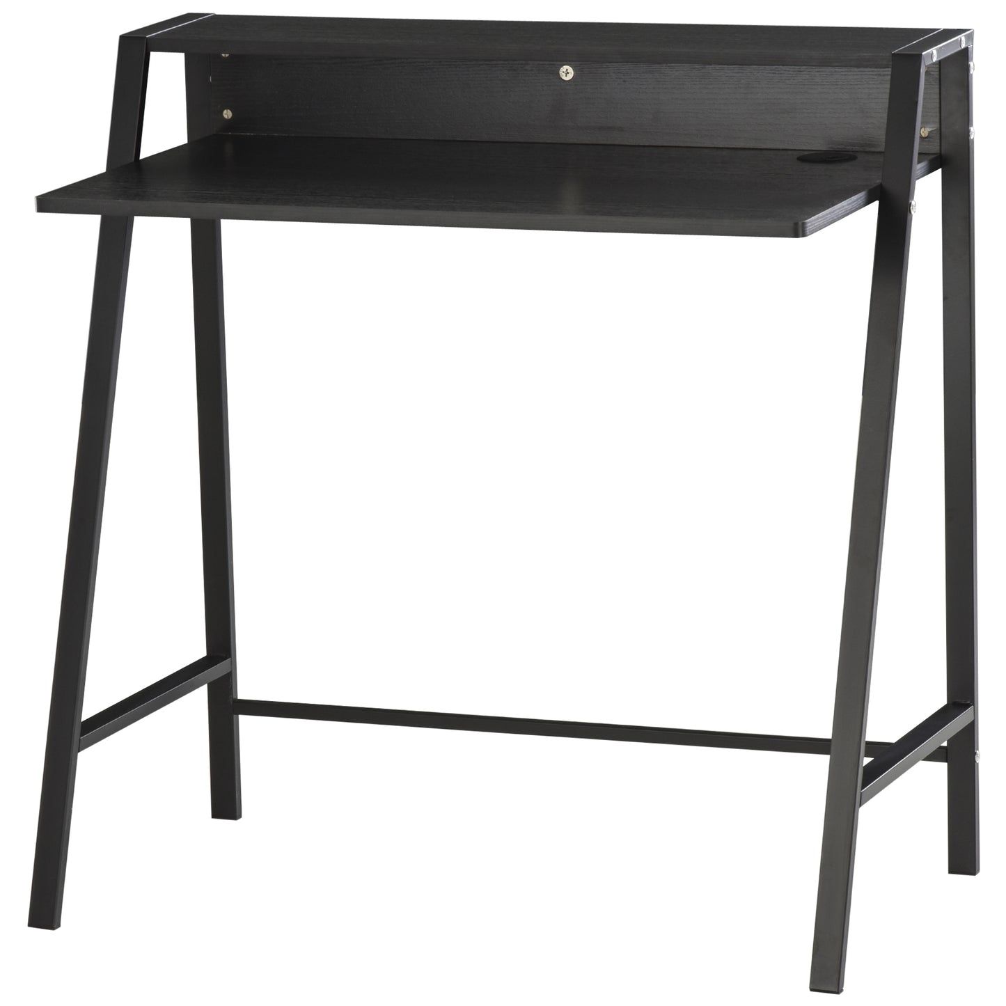 Havi 84cm Wooden Black Compact Writing Desk With Integrated Storage Shelving