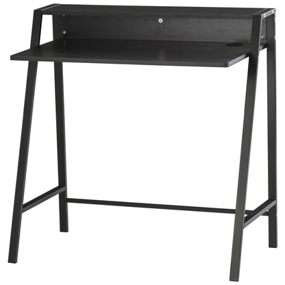 Havi 84cm Wooden Black Compact Writing Desk With Integrated Storage Shelving