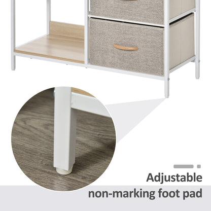 Pasaha White Metal and Natural Wood Storage Chest With 3  Grey Fabric Drawers and 2 Shelvess