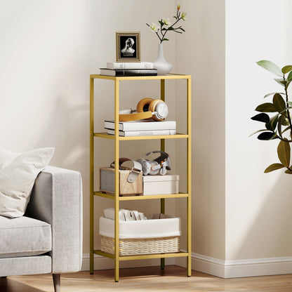 Nopazi Tofi Metal And Glass Gold Tone 4 Tier Vertical Display Shelving Unit