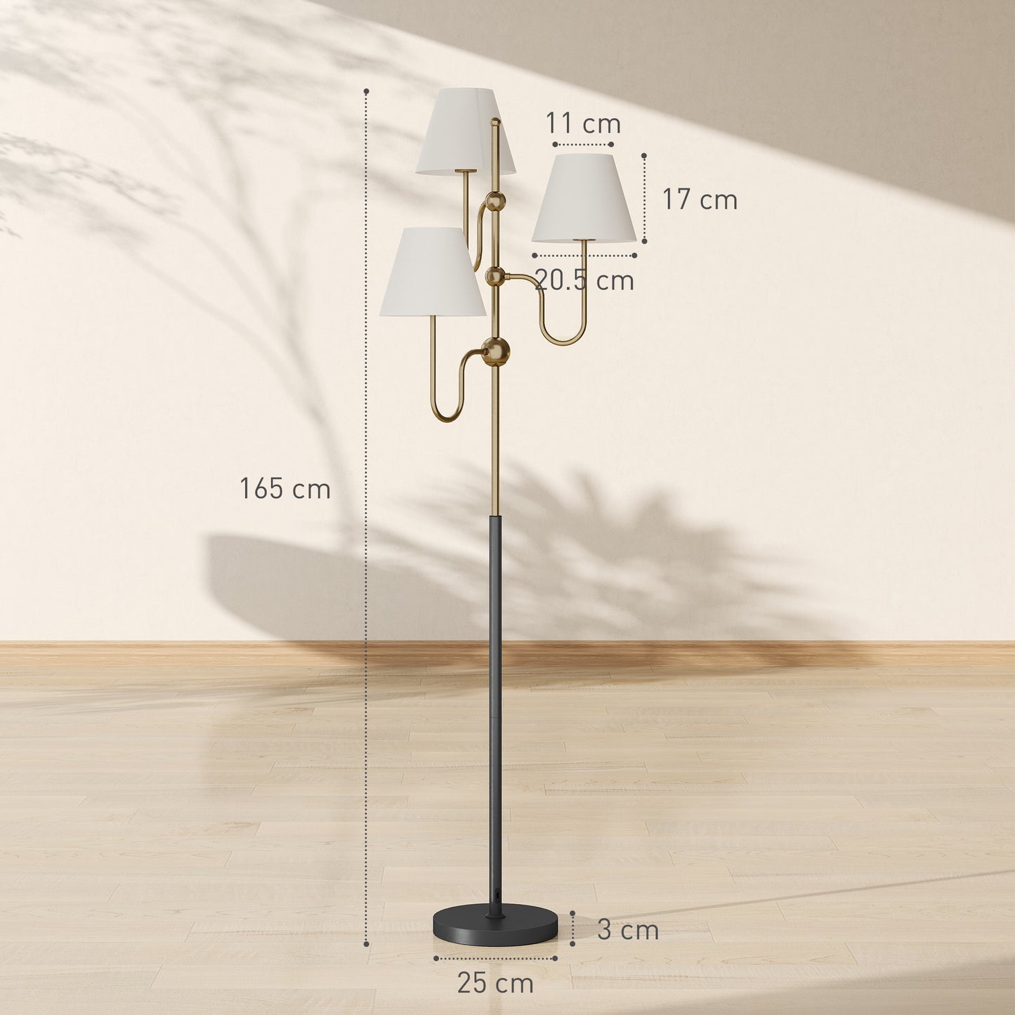 Tora Metal Black Tall Floor Lamp With 3 Lights And Foot Switch E27 Fitting