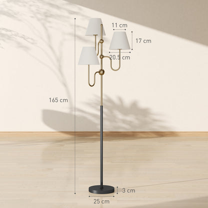 Tora Metal Black Tall Floor Lamp With 3 Lights And Foot Switch E27 Fitting