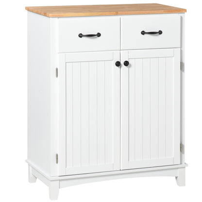 Vamalu Wooden White Kitchen Cabinet With 2 Drawers For Dining And Living Spaces