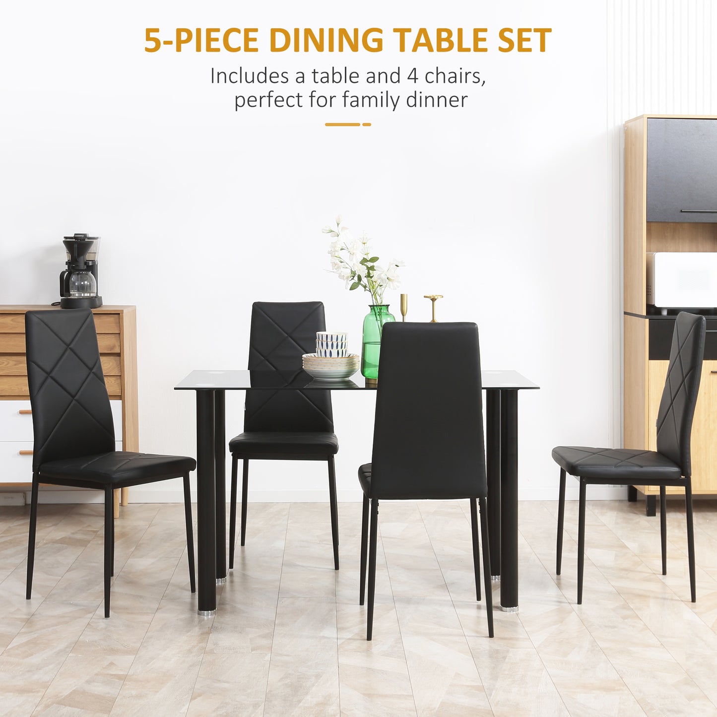 Zinelalo Metal And Wooden Black Modern 5 Piece Dining Table Set For 4