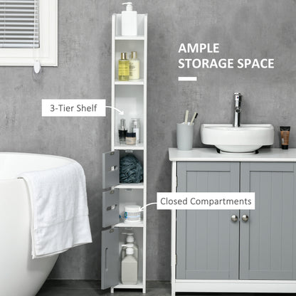 Dono Tall Freestanding Bathroom Storage Unit With OFauxn Shelves And Cupboards Grey