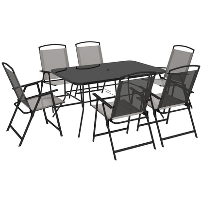 Lobama 6 Seater Grey Mesh Garden Dining Set with Glass Top Table and Folding Chairs