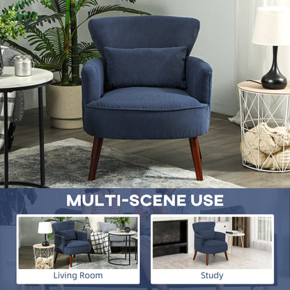 Kesu Blue Corduroy Retro Style Accent Chair Dark Wooden Angled Legs