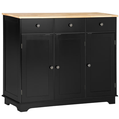 Totoro Black Sideboard With Natural Top 3 Doors 3 Drawers 3 Shelves