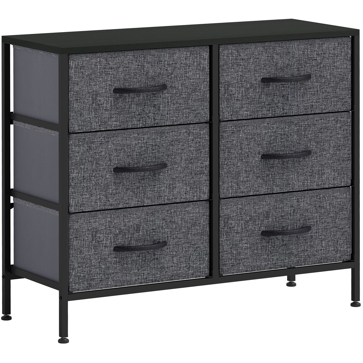 Veroso Black Metal And Grey Fabric Black 6 Drawer Industrial Storage Dresser