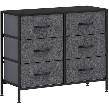 Veroso Black Metal And Grey Fabric Black 6 Drawer Industrial Storage Dresser