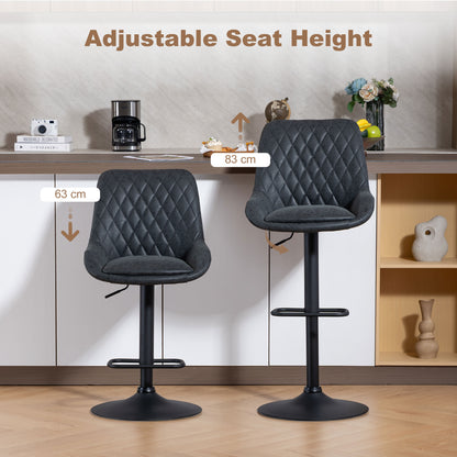 Reta Set Of 2 Black Faux Leather Retro Style Bar Stools
