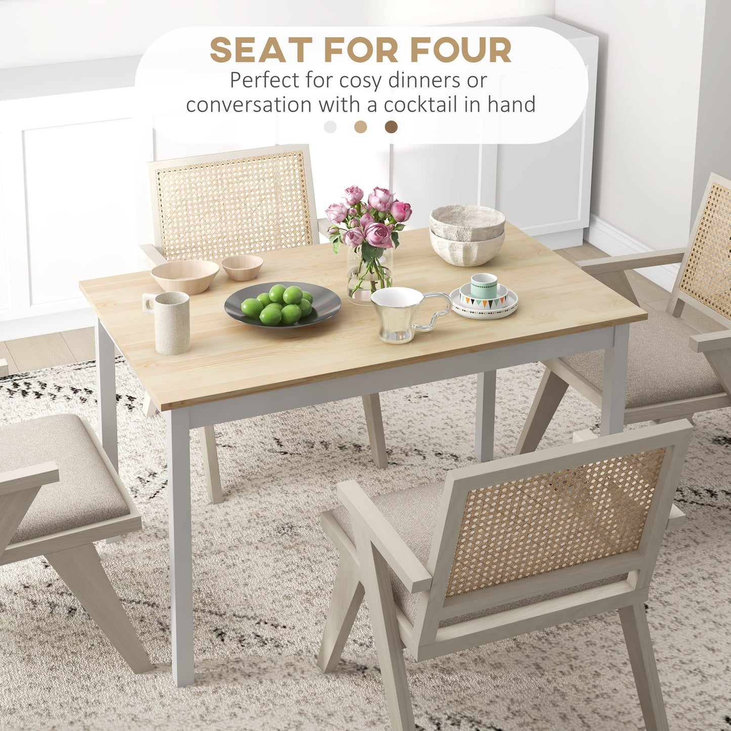 Sasoroma Solid Wood Natural 4 Seater Farmhouse Style Dining Table