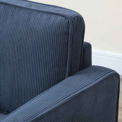 Rozike Nodi Corduroy Blue Compact 2 Seater Sofa Natural Wooden Legs